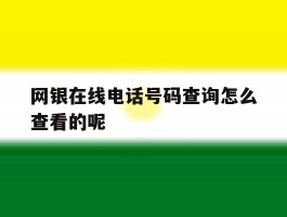 网银在线电话号码查询怎么查看的呢的简单介绍