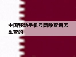 中国移动手机号网龄查询怎么查的
