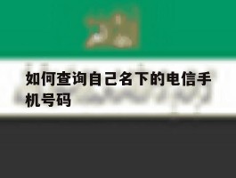 如何查询自己名下的电信手机号码